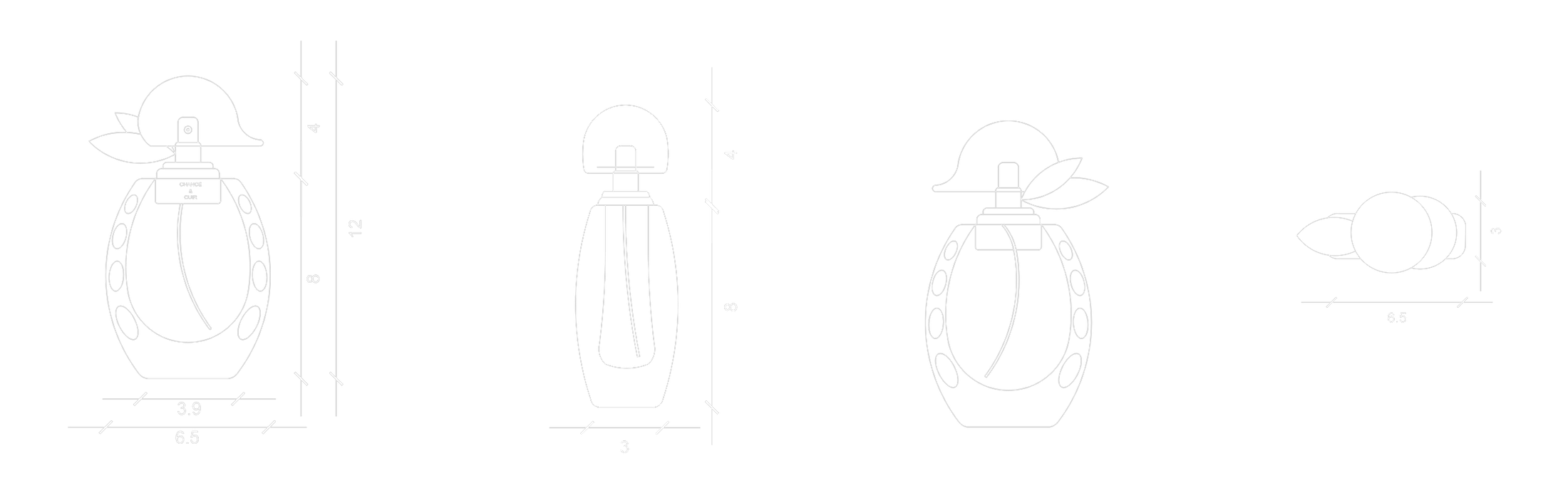 Cuir & Chance, plans cotés : face, dos, profil et dessus