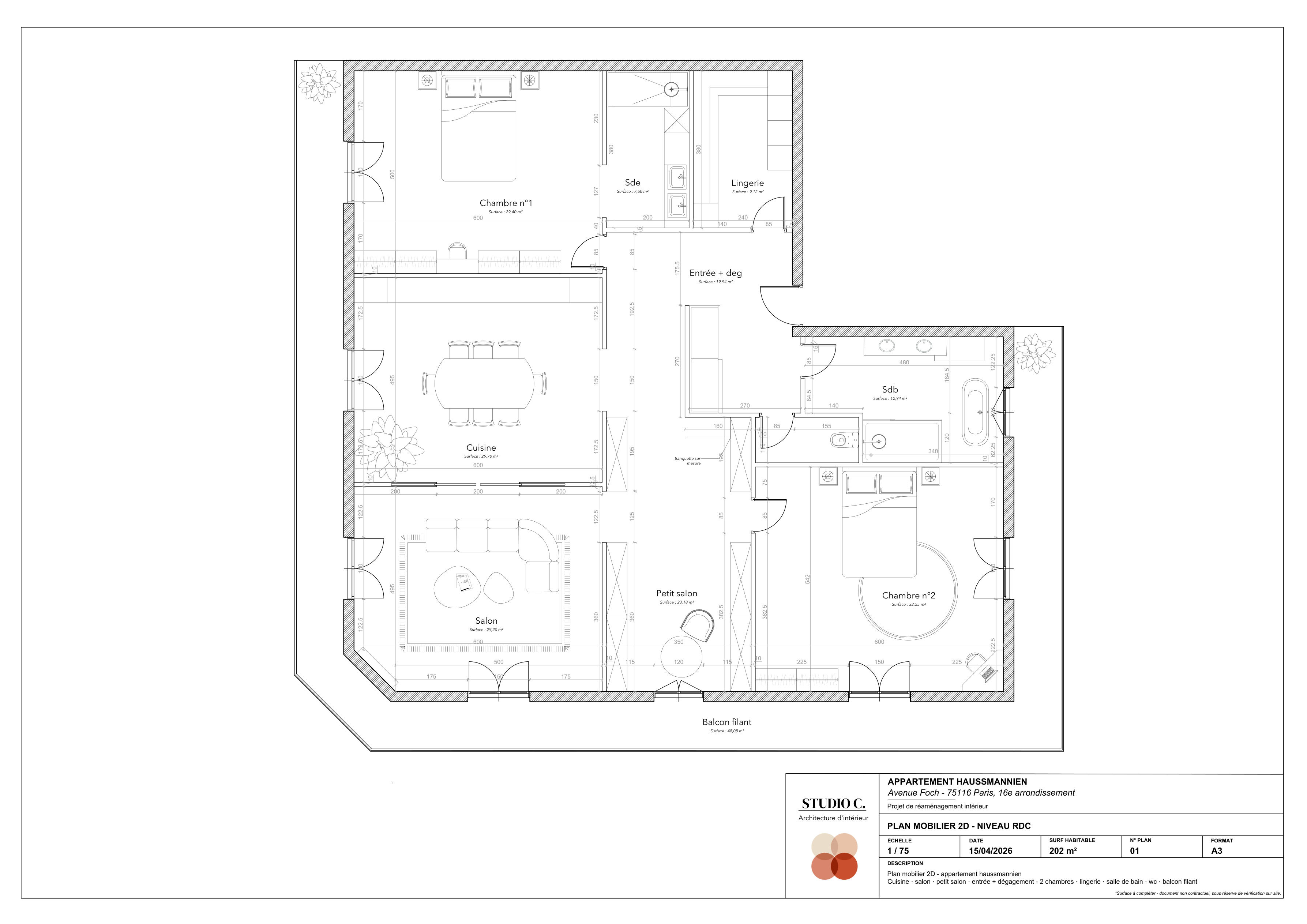 Plan mobilier 2D — Niveau RDC