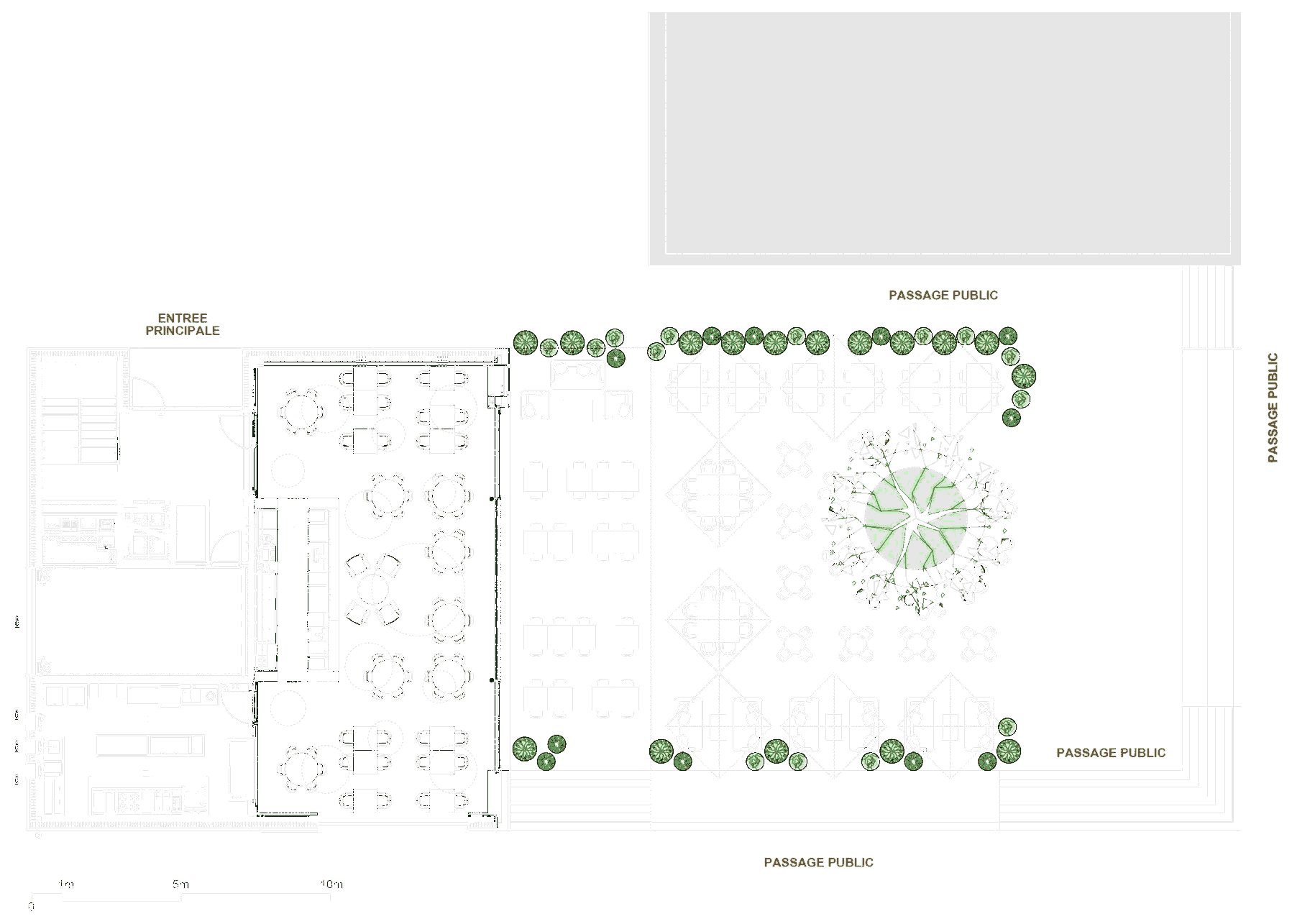 Plan d'aménagement de la salle et de la terrasse